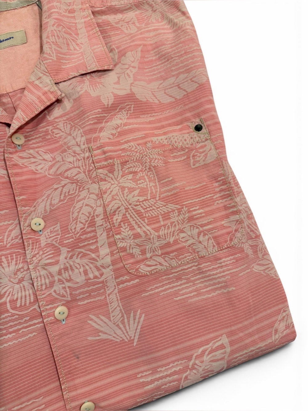 5 for $25!! Tommy Bahama Pink/Salmon Palm Print, Tropical Camp Shirt XL - Picture 11 of 14